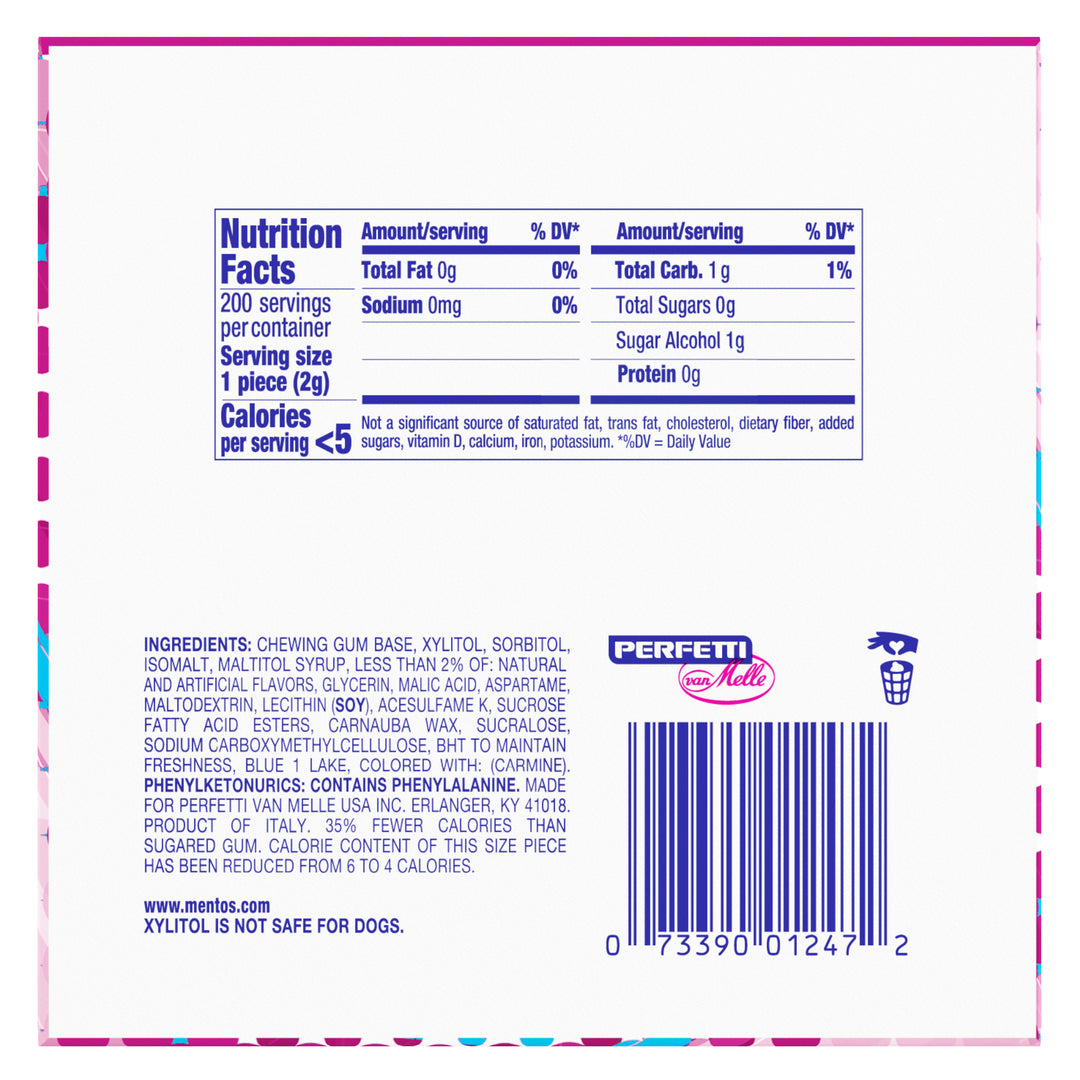 Mentos Gum Bubble Fresh Cotton Candy Curvy Bottle-45 Piece-4/Box-6/Case