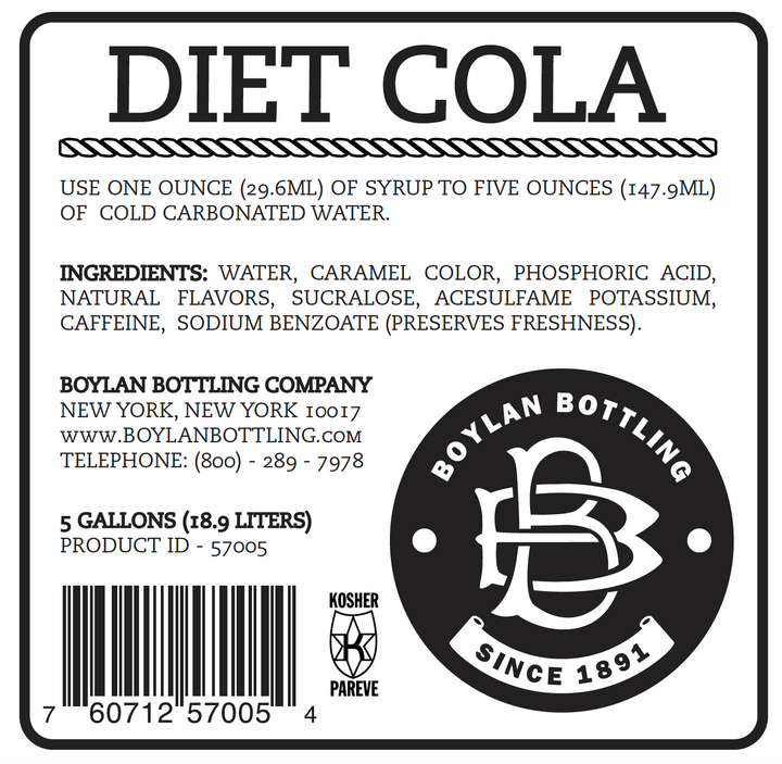 Boylan Bottling Bag-In-Box Diet Cane Cola Soda-5 Gallon-1/Case