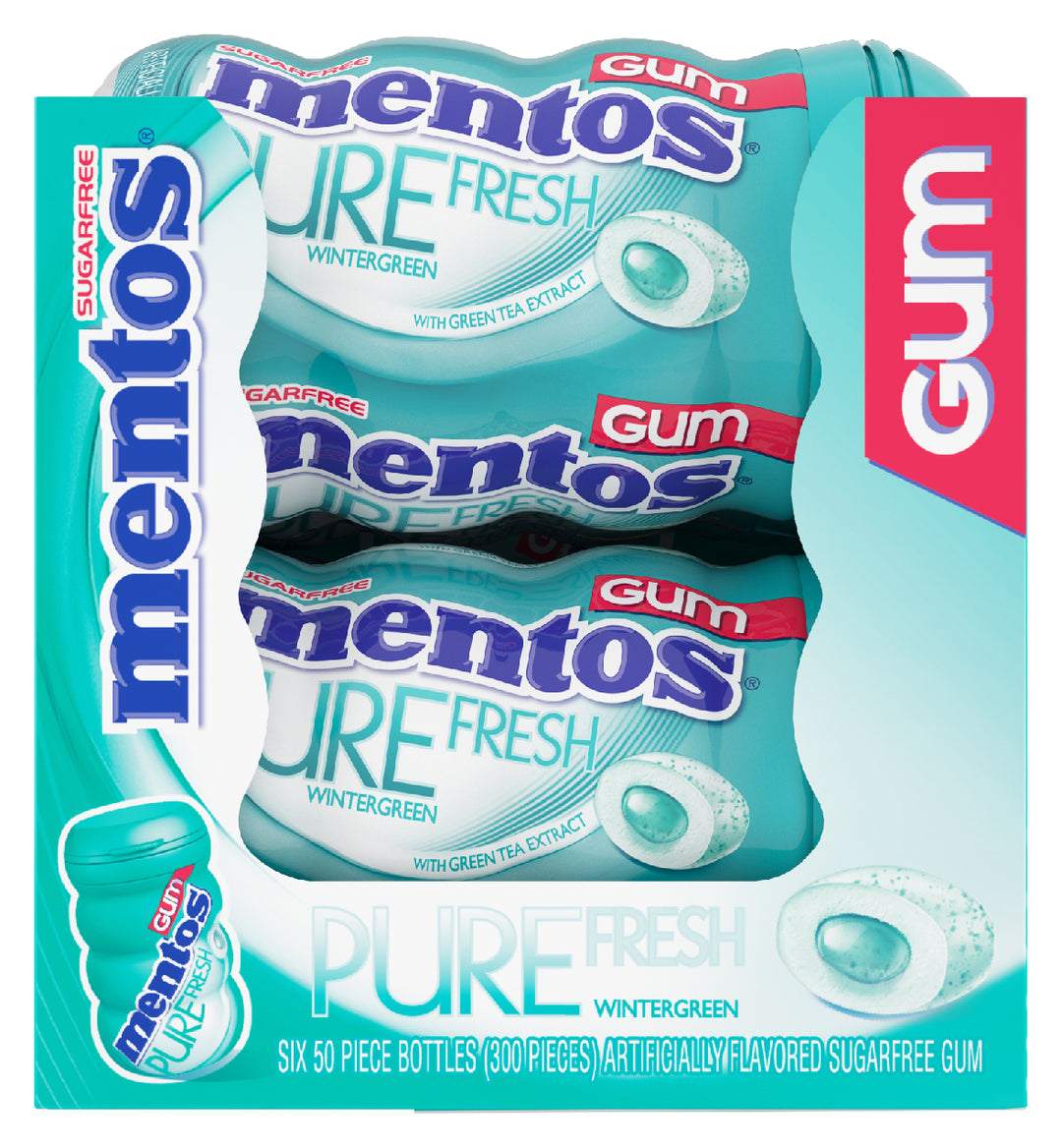 Mentos Gum Curvy Bottle Wintergreen-50 Piece-6/Box-6/Case