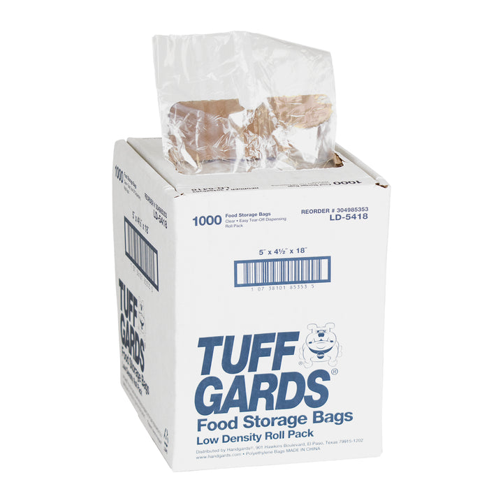 Tuffgards 5 Inch X 4.5 Inch X 18 Inch .6 Mil Low Density Roll Pack Easy Tear Clear Food Storage Bag-1000 Each-1000/Box-1/Case