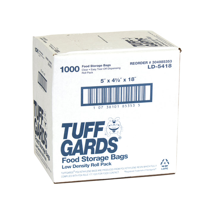 Tuffgards 5 Inch X 4.5 Inch X 18 Inch .6 Mil Low Density Roll Pack Easy Tear Clear Food Storage Bag-1000 Each-1000/Box-1/Case