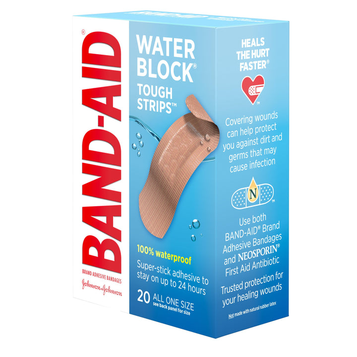 Band Aid Water Block Tough Strip Bandage Bandages Box-20 Count-5/Box-4/Case