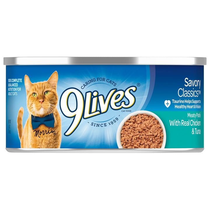 9 Lives Meaty Pate Chicken And Tuna Cat Food Singles-5.5 oz.-24/Case