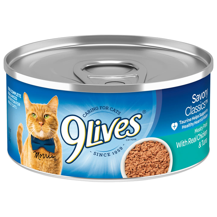 9 Lives Meaty Pate Chicken And Tuna Cat Food Singles-5.5 oz.-24/Case
