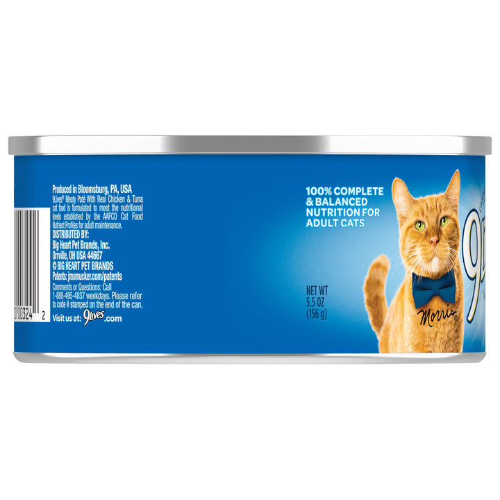9 Lives Meaty Pate Chicken And Tuna Cat Food Singles-5.5 oz.-24/Case