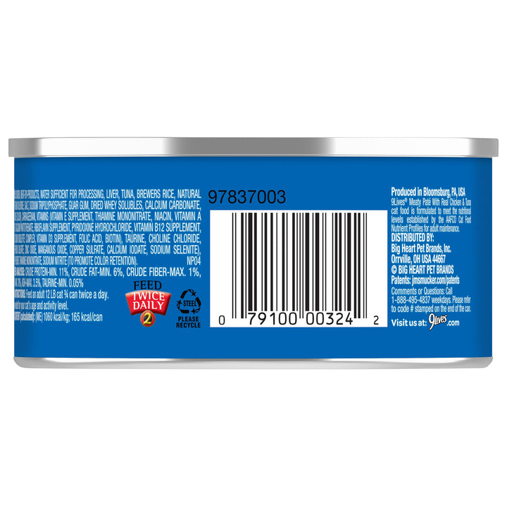 9 Lives Meaty Pate Chicken And Tuna Cat Food Singles-5.5 oz.-24/Case