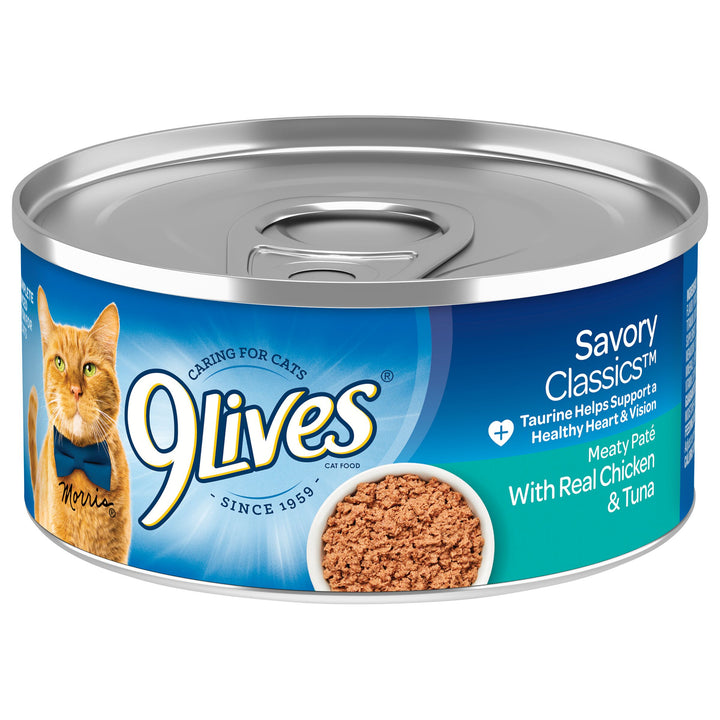 9 Lives Meaty Pate Chicken And Tuna Cat Food Singles-5.5 oz.-24/Case