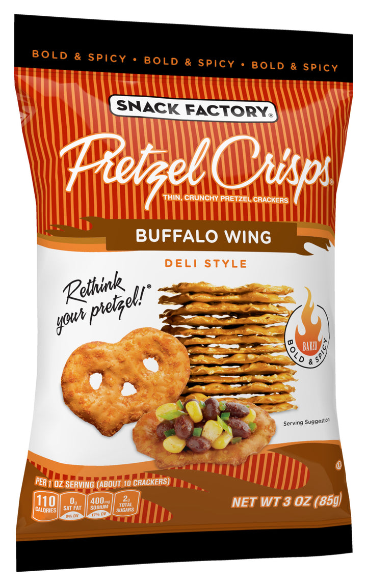 Snack Factory Pretzel Crisps Buffalo Wing Pretzels-3 oz.-8/Case
