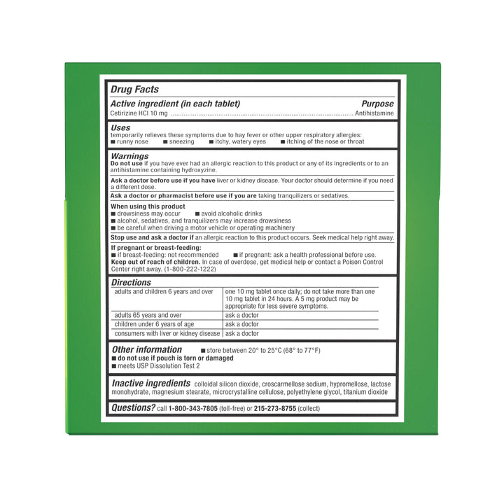 Zyrtec Allergy 10 Milligram Tablets-14 Count-4/Box-6/Case