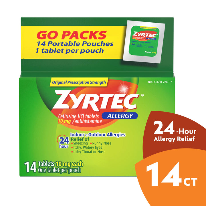 Zyrtec Allergy 10 Milligram Tablets-14 Count-4/Box-6/Case