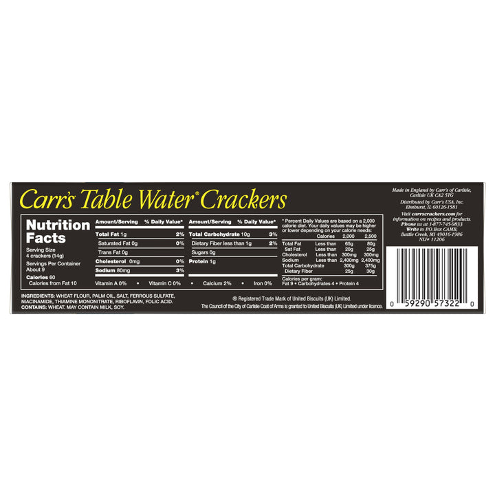 Carrs Table Water Crackers Original Crackers-4.25 oz.-12/Case