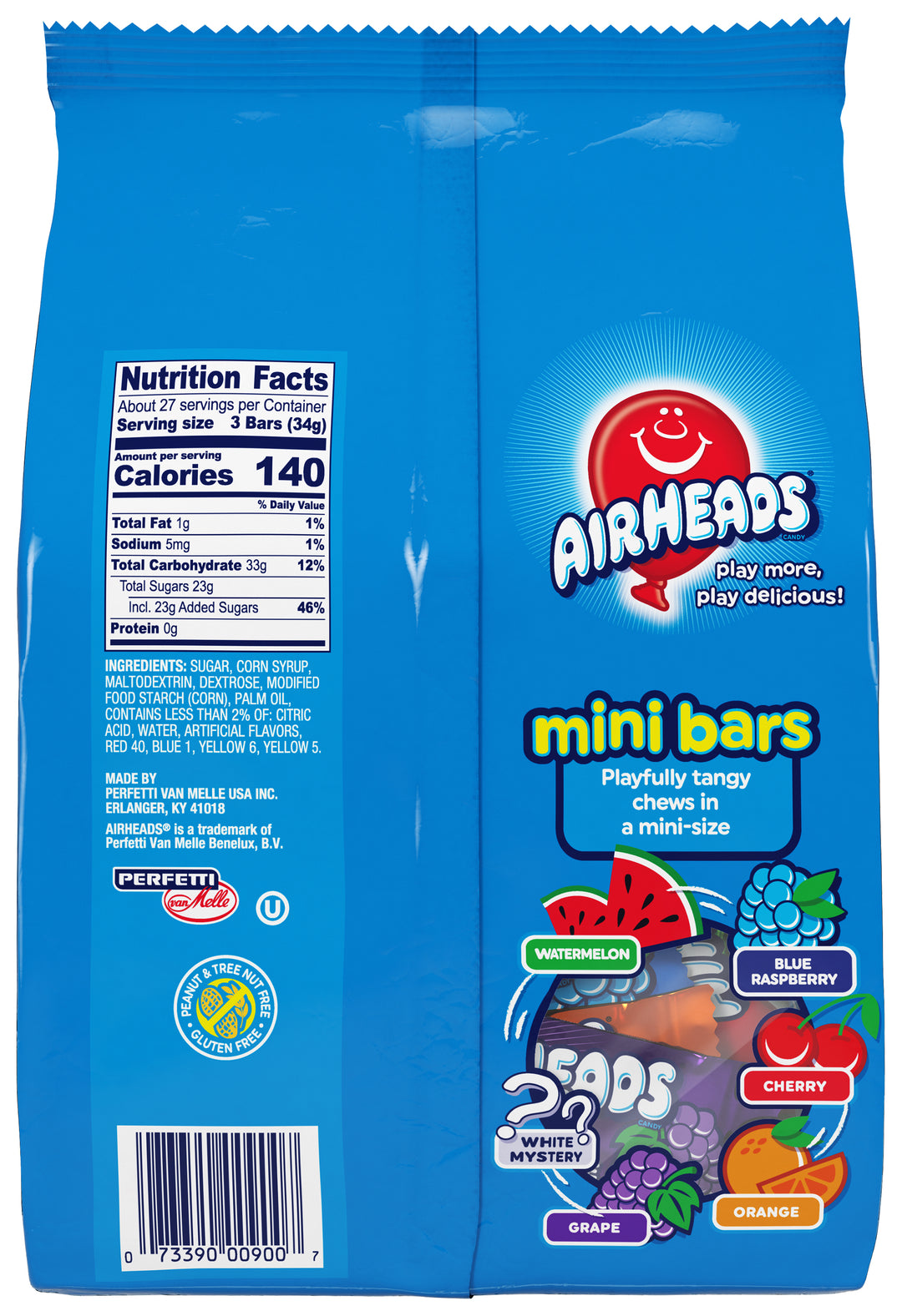 Airheads Mini Assorted Flavor Grape-Orange-Cherry-White Mystery-Blue Raspberry-And Watermelon-32.17 oz.-4/Case