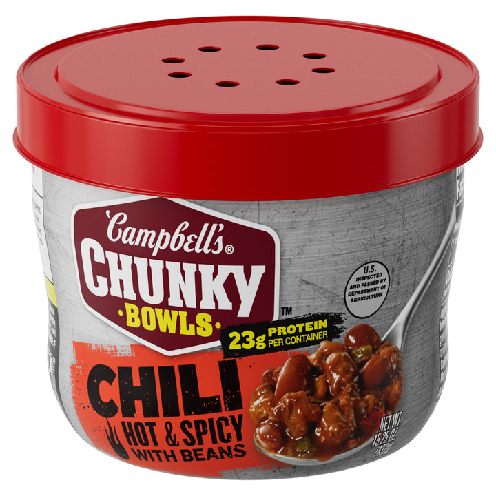 Campbell's Hot & Spicy With Beans Chili Microwaveable Soup-15.25 oz.-8/Case