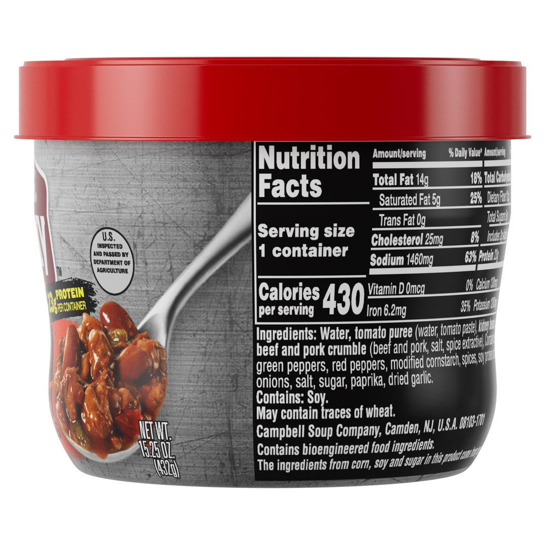 Campbell's Hot & Spicy With Beans Chili Microwaveable Soup-15.25 oz.-8/Case