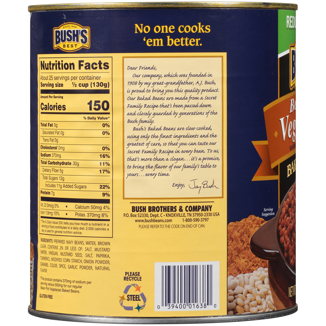 Bush's Best Reduced Sodium Bean Pot Vegetarian Baked Beans-115 oz.-6/Case