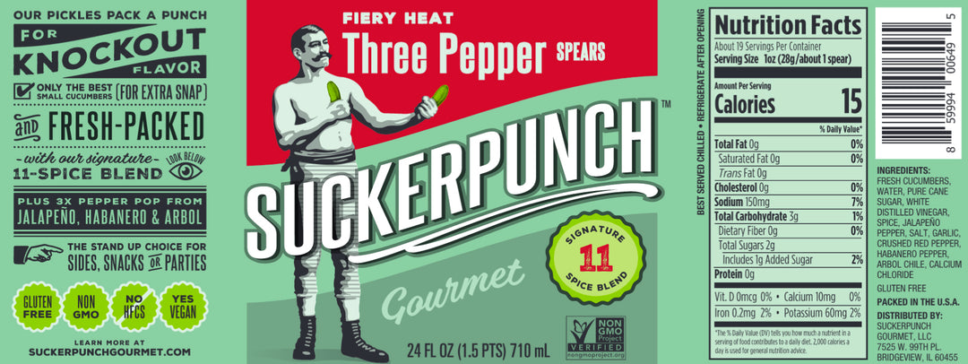 Suckerpunch Gourmet 3 Pepper Fire Pickle Spear Jar-24 fl oz.-6/Case