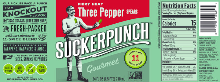 Suckerpunch Gourmet 3 Pepper Fire Pickle Spear Jar-24 fl oz.-6/Case