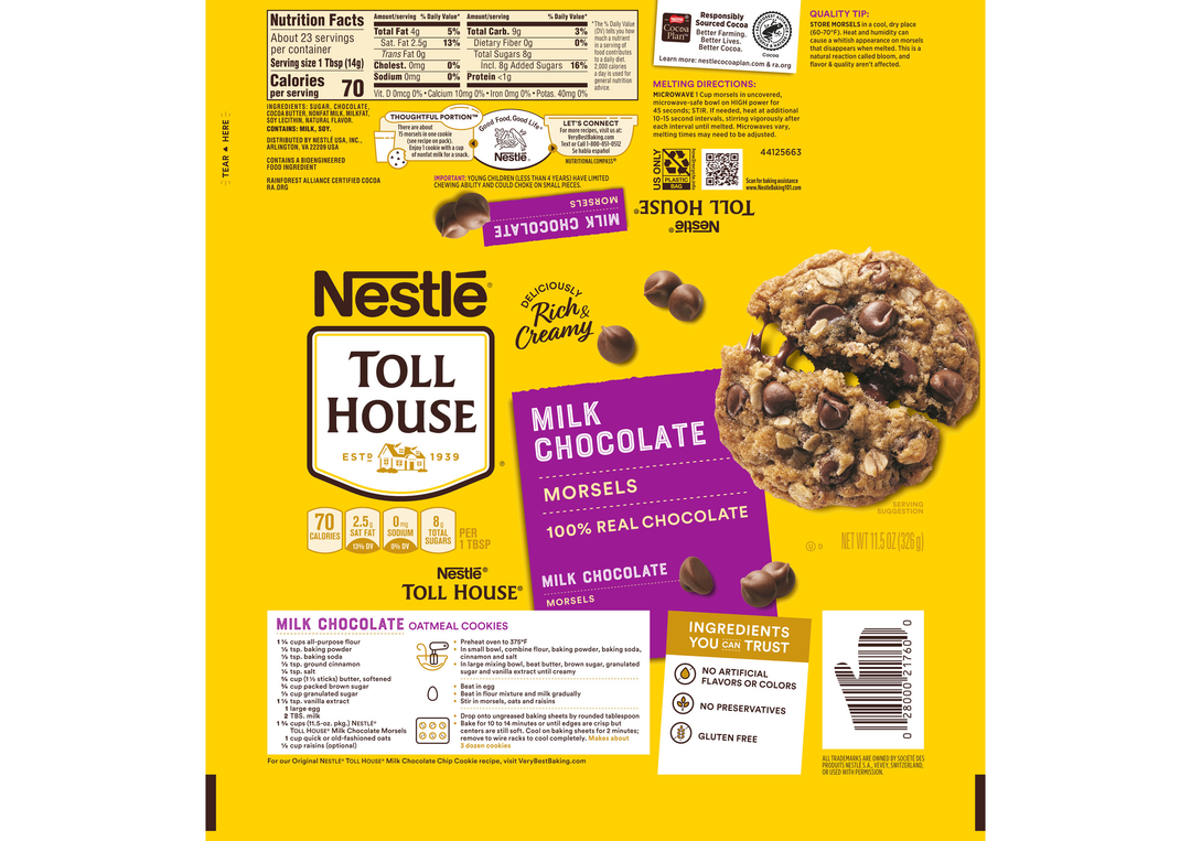 Tollhouse Milk Chocolate Morsels Display Ready Case-11.5 oz.-12/Case