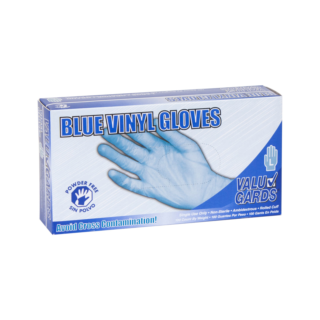 Valugards Vinyl Blue Powder Free Large Glove-100 Each-100/Box-10/Case