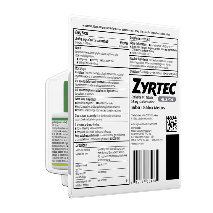 Zyrtec 10 Milligram 24 Hour Allergy-30 Count-4/Box-6/Case