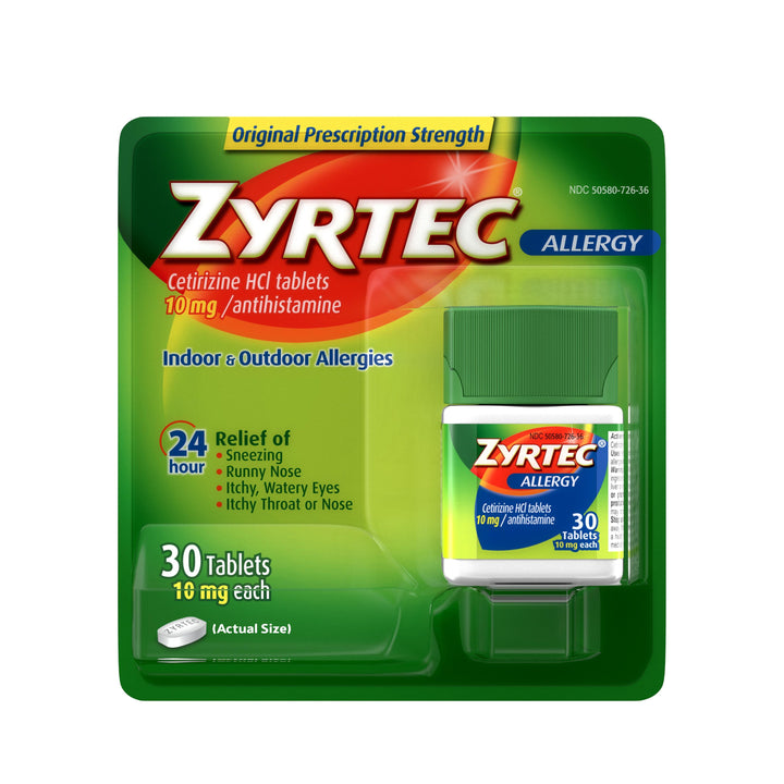 Zyrtec 10 Milligram 24 Hour Allergy-30 Count-4/Box-6/Case
