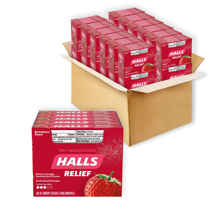 Halls Strawberry Cough Drops-1.16 oz.-20/Box-24/Case
