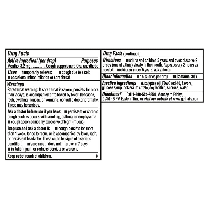 Halls Strawberry Cough Drops-1.16 oz.-20/Box-24/Case