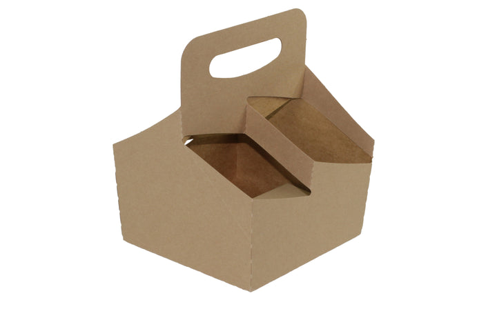 Boxit 7.25 Inch X 7 Inch X 7.25 Inch 4 Cup 32 oz. Kraft Carrier Box-1 Each-100/Box-1/Case