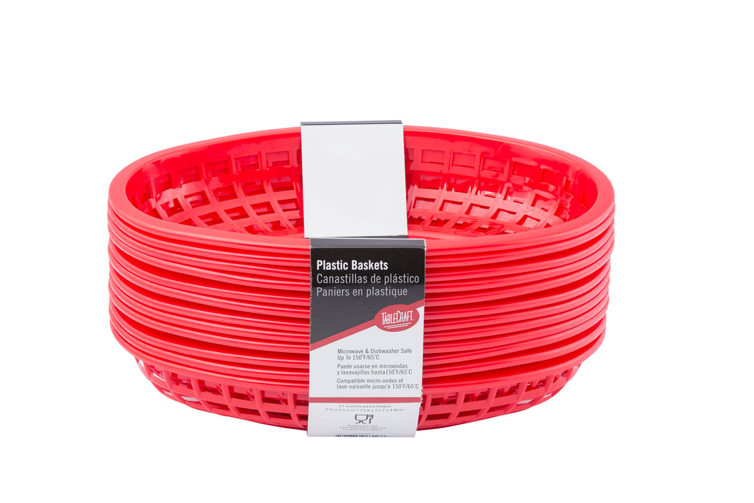 Tablecraft Basket Plastic 9.3 Red-12 Count-3/Case