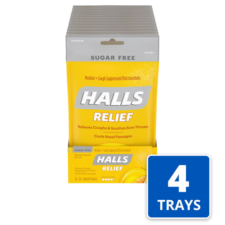 Halls Sugar Free Menthol Lyptus Honey Lemon Cough Drops-25 Count-12/Box-4/Case