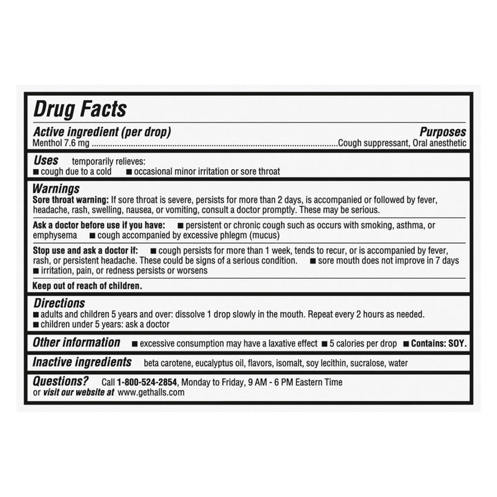 Halls Sugar Free Menthol Lyptus Honey Lemon Cough Drops-25 Count-12/Box-4/Case
