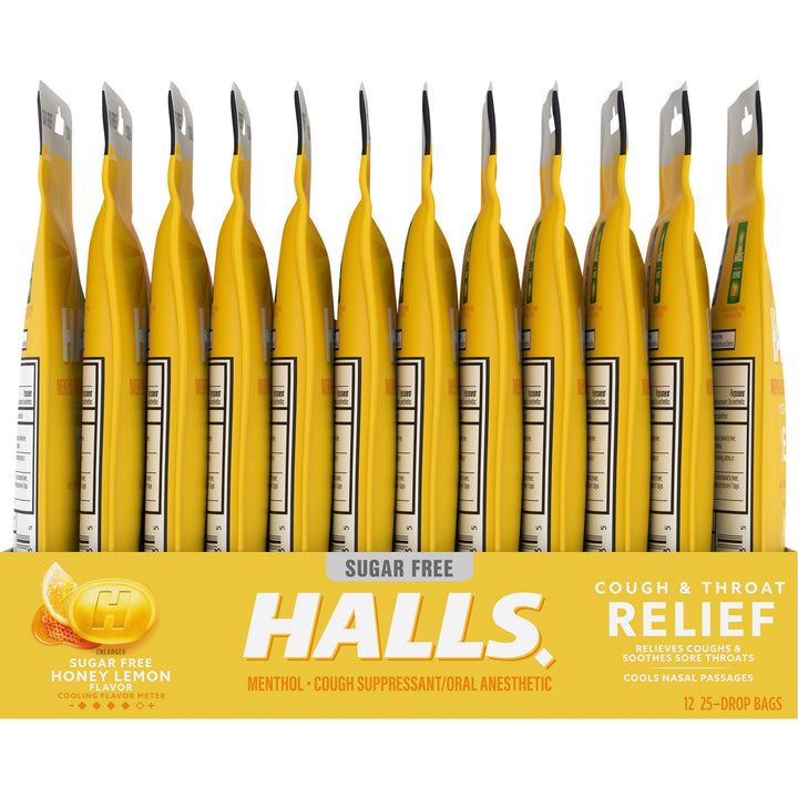 Halls Sugar Free Menthol Lyptus Honey Lemon Cough Drops-25 Count-12/Box-4/Case