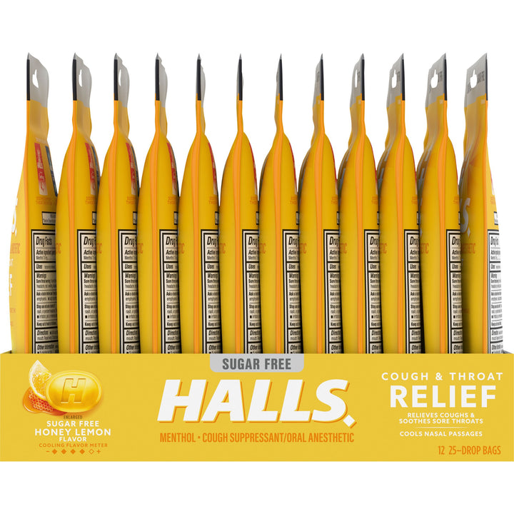 Halls Sugar Free Menthol Lyptus Honey Lemon Cough Drops-25 Count-12/Box-4/Case