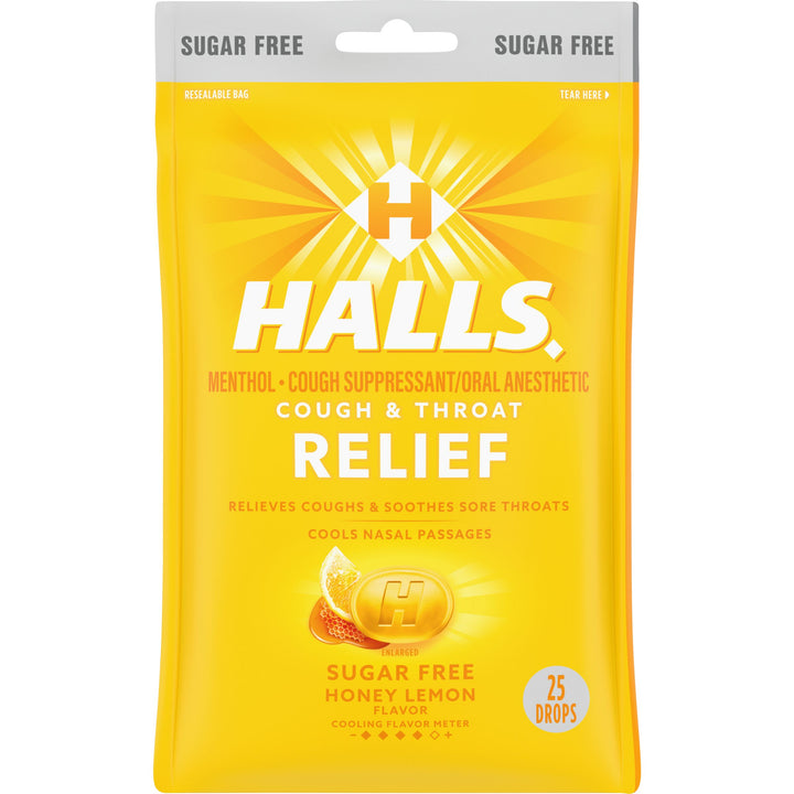 Halls Sugar Free Menthol Lyptus Honey Lemon Cough Drops-25 Count-12/Box-4/Case