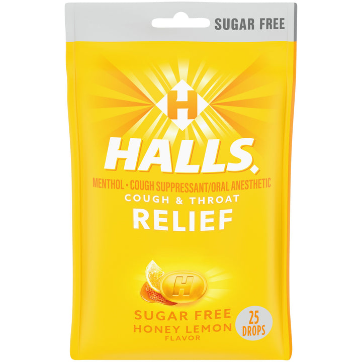 Halls Sugar Free Menthol Lyptus Honey Lemon Cough Drops-25 Count-12/Box-4/Case