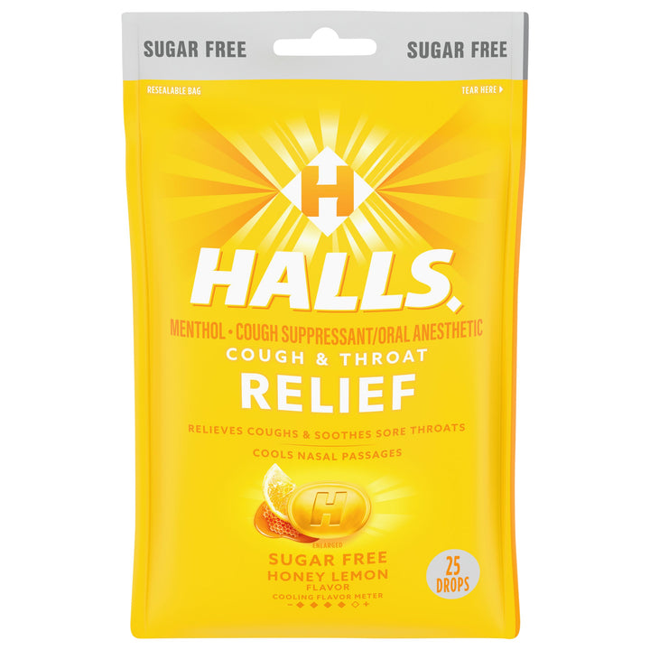 Halls Sugar Free Menthol Lyptus Honey Lemon Cough Drops-25 Count-12/Box-4/Case