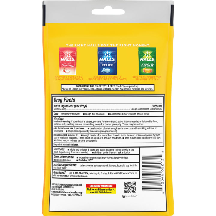Halls Sugar Free Menthol Lyptus Honey Lemon Cough Drops-25 Count-12/Box-4/Case
