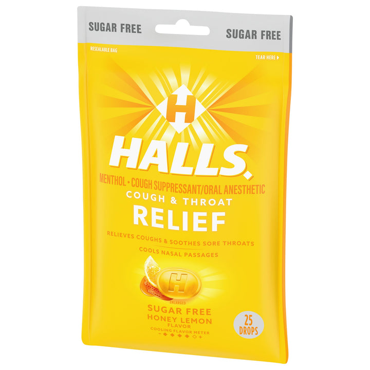Halls Sugar Free Menthol Lyptus Honey Lemon Cough Drops-25 Count-12/Box-4/Case