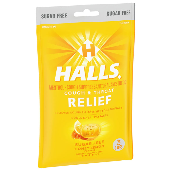 Halls Sugar Free Menthol Lyptus Honey Lemon Cough Drops-25 Count-12/Box-4/Case