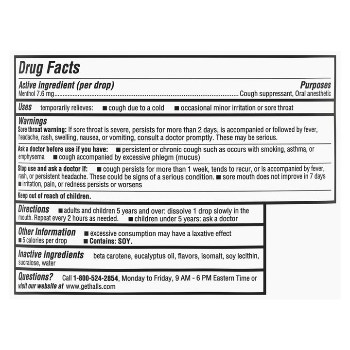 Halls Sugar Free Menthol Lyptus Honey Lemon Cough Drops-25 Count-12/Box-4/Case