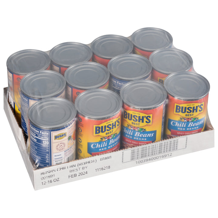 Bush's Best Hot Chili Beans Red Beans Hot Chili Sauce-16 oz.-12/Case