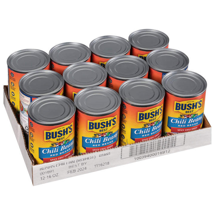 Bush's Best Hot Chili Beans Red Beans Hot Chili Sauce-16 oz.-12/Case