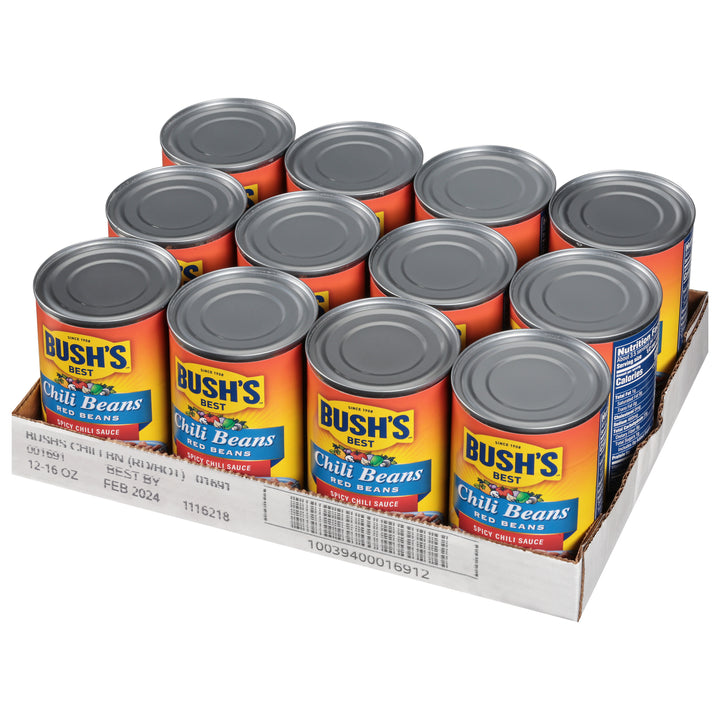 Bush's Best Hot Chili Beans Red Beans Hot Chili Sauce-16 oz.-12/Case