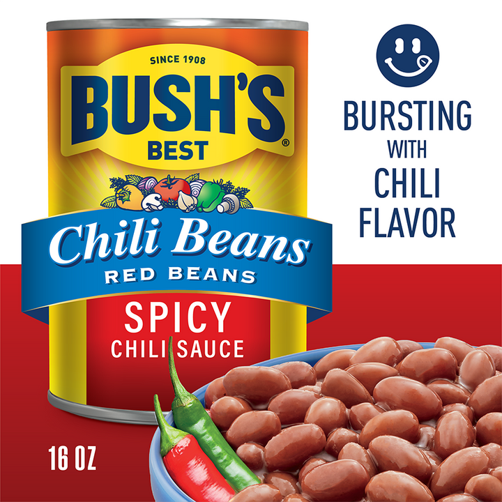 Bush's Best Hot Chili Beans Red Beans Hot Chili Sauce-16 oz.-12/Case