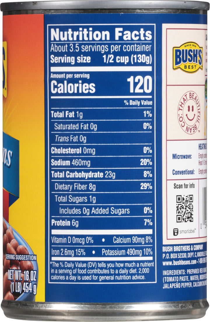 Bush's Best Hot Chili Beans Red Beans Hot Chili Sauce-16 oz.-12/Case