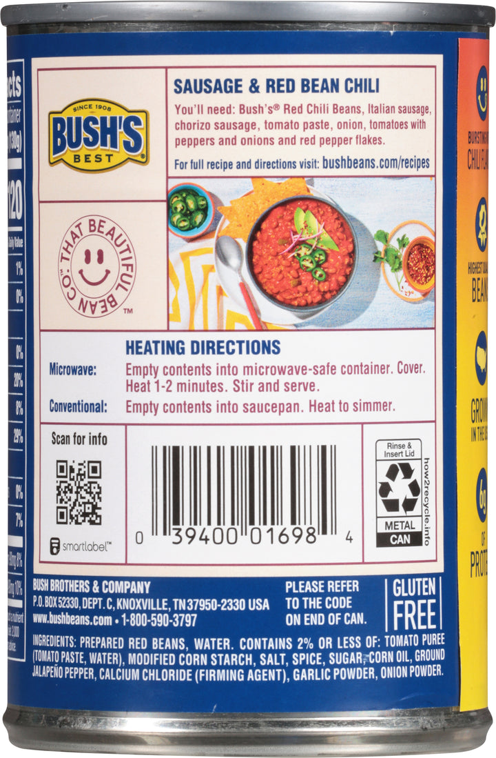 Bush's Best Hot Chili Beans Red Beans Hot Chili Sauce-16 oz.-12/Case