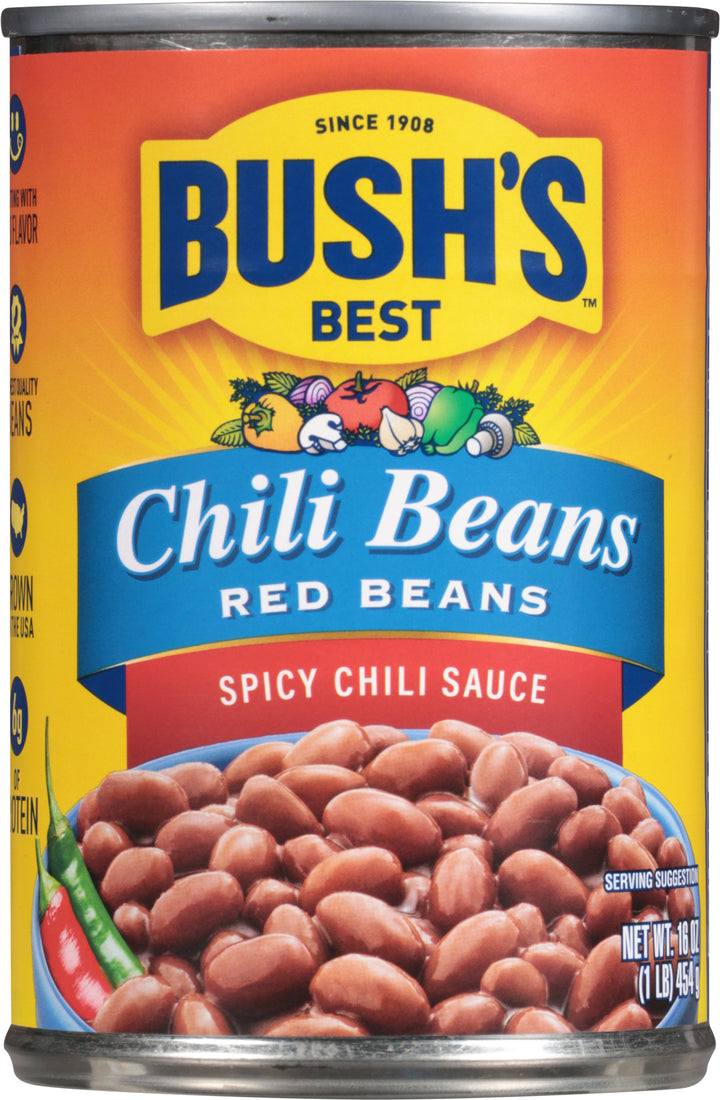 Bush's Best Hot Chili Beans Red Beans Hot Chili Sauce-16 oz.-12/Case