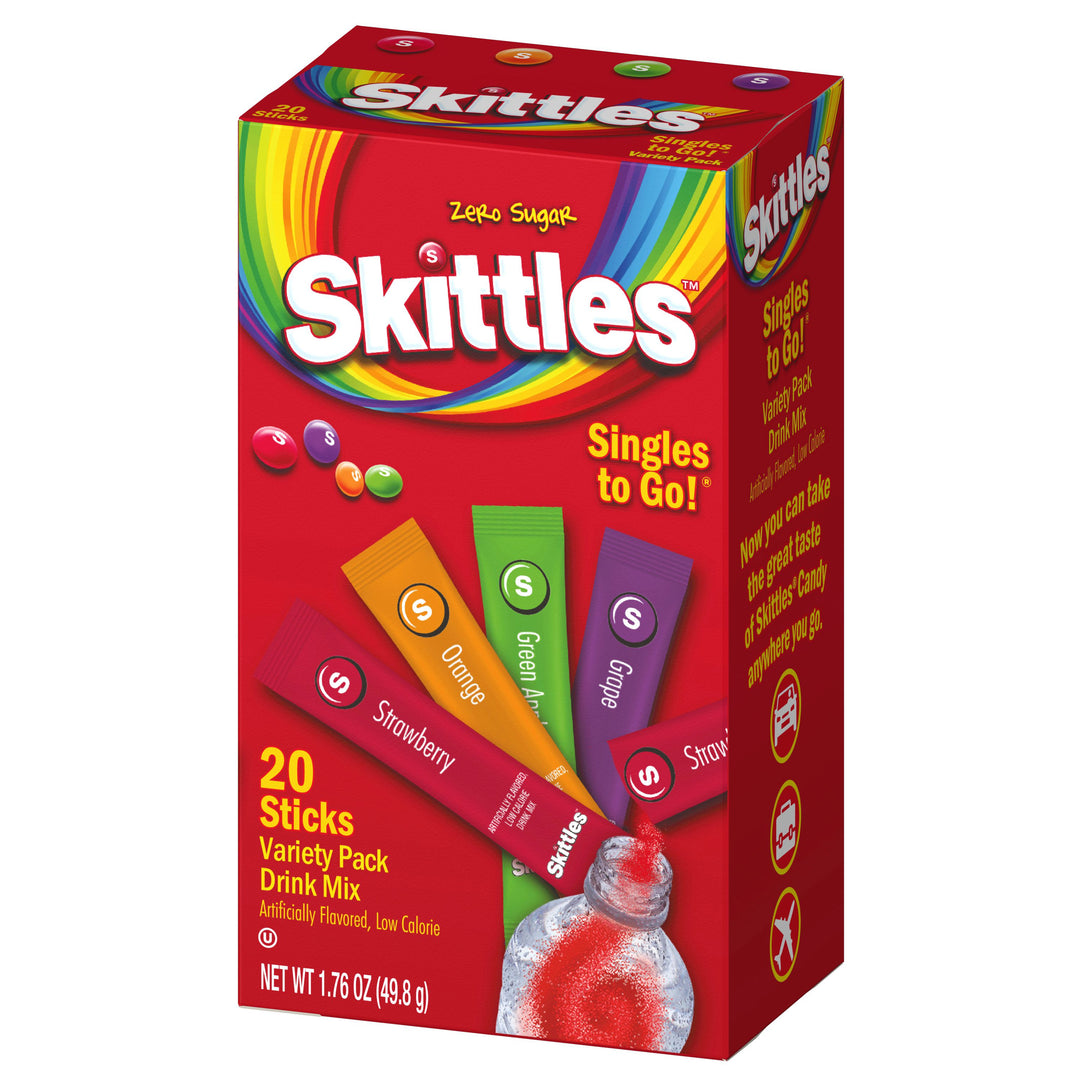 Skittles Drink Mix Strawberry-Orange-Green Apple-And Grape Variety Pack Singles To Go-20 Count-6/Case