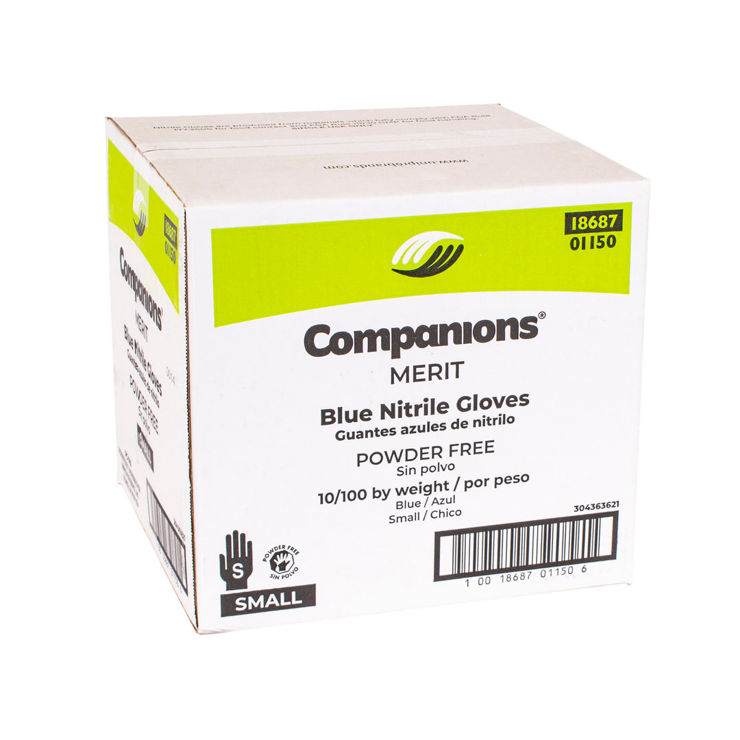 Companions Essentials Small Nitrile Blue Powder Free Glove-100 Each-100/Box-10/Case