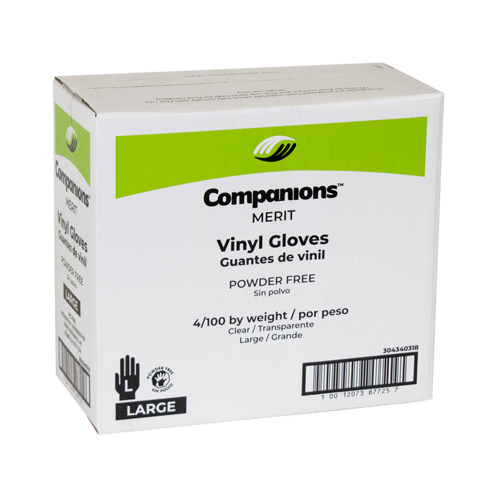 Companions Merit Vinyl Powder Free Large Glove-100 Each-100/Box-4/Case